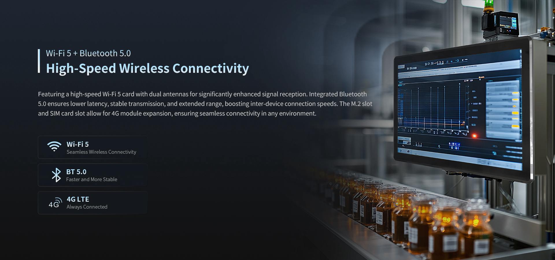 wi-fi 5 and bluetooth 5.0 in panel pc