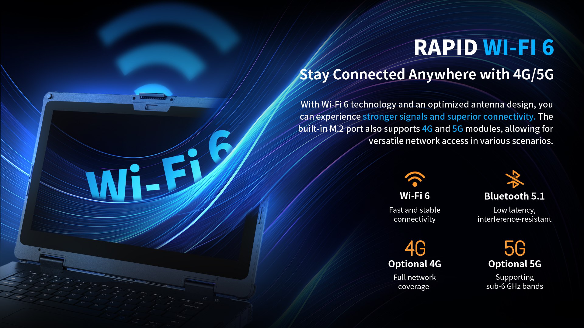 rugged laptop with wi-fi 6 and 4g/5g capabilities