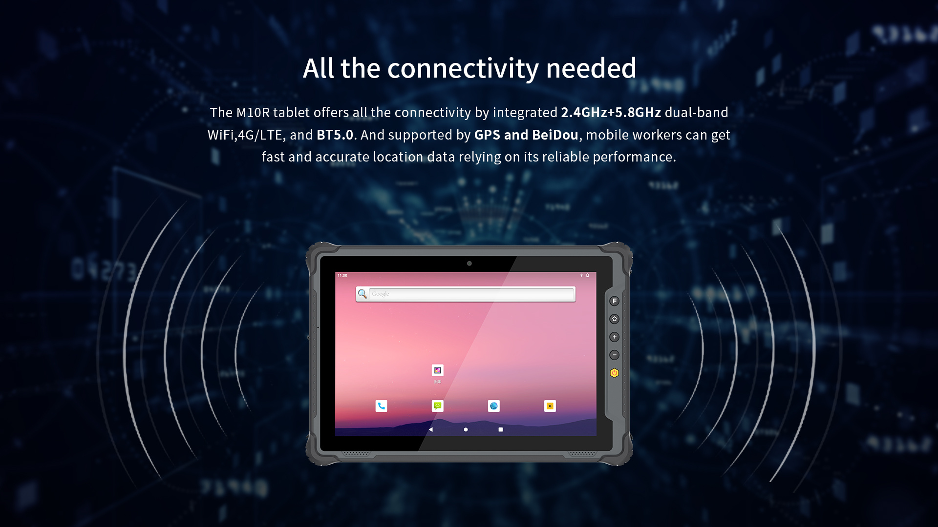 The M10R tablet offers 2.4GHz+5.8GHz dual-bandWiFi,4G/LTE, and BT5.0. And supported by GPs and BeiDou.