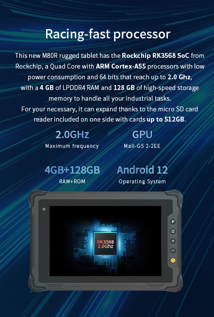 This new M80R rugged tablet has the Rockchip RK3568 SoC from Rockchip,