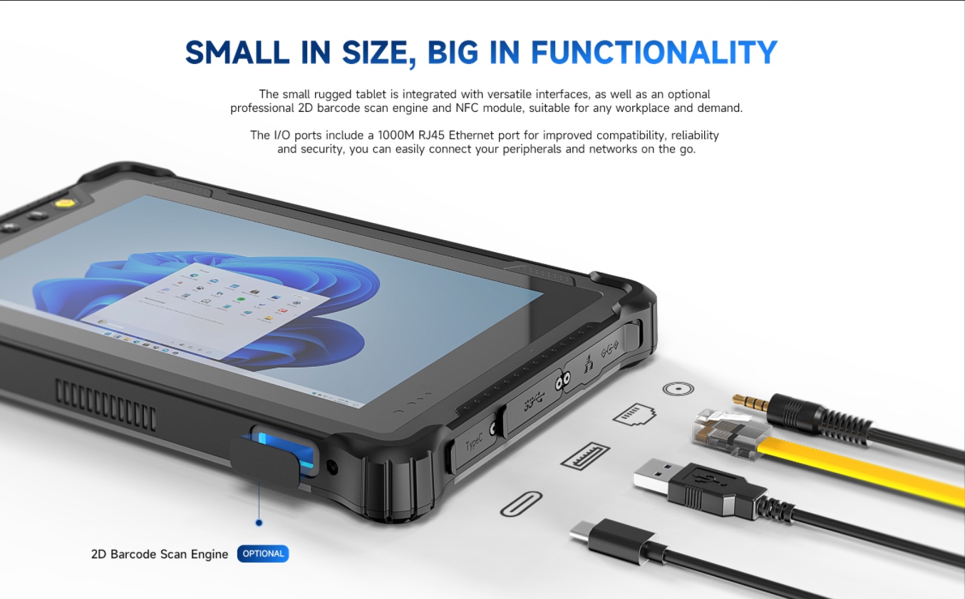 rugged tablet with RJ45 Ethernet 1000M and 2D barcode scan engine M82A