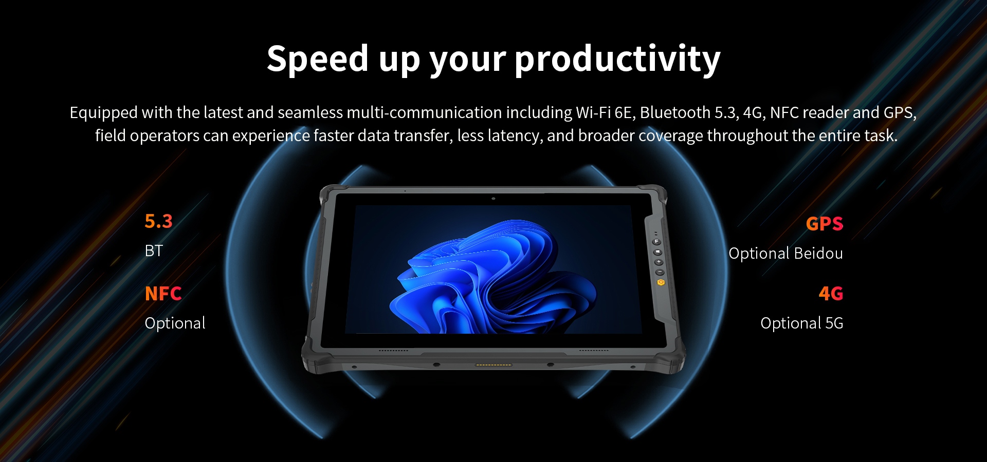 M20A rugged tablet Wi-Fi 6E Bluetooth 5.3 5G industrial Windows tablet with GPS Beidou NFC reader professional mobile PC