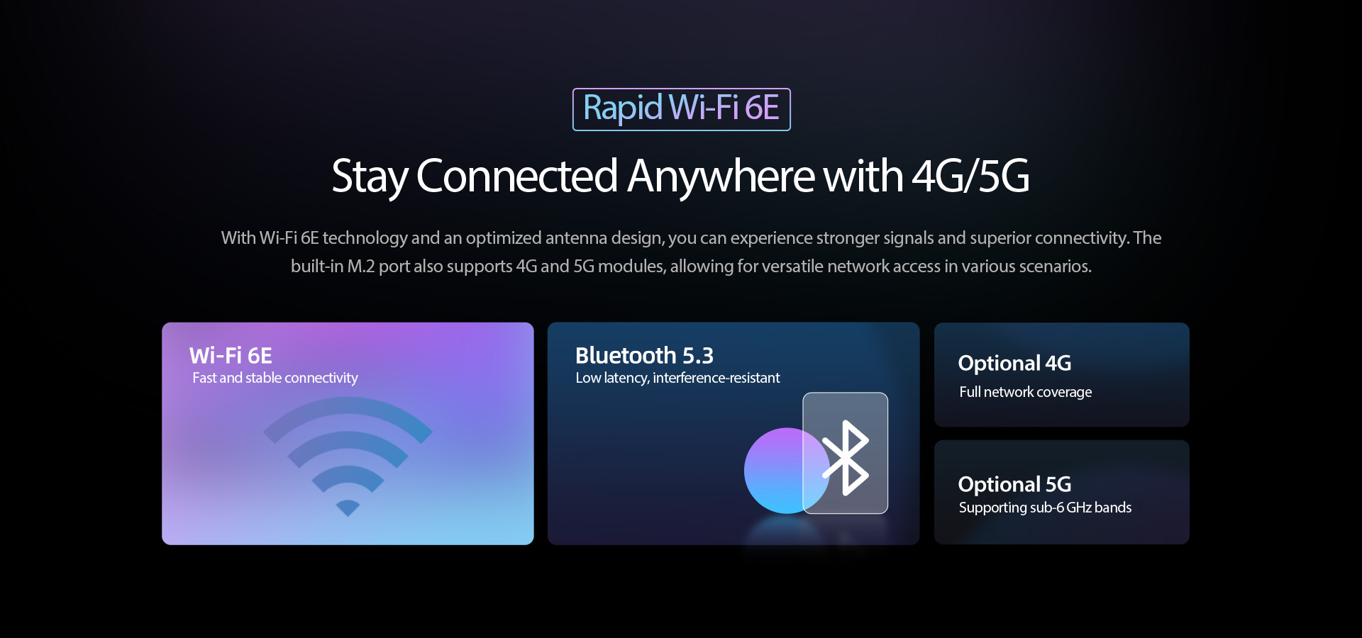 N14M rugged AI PC featuring Wi-Fi 6 technology, Bluetooth 5.1, and optional 4G/5G mobile broadband for seamless industrial connectivity