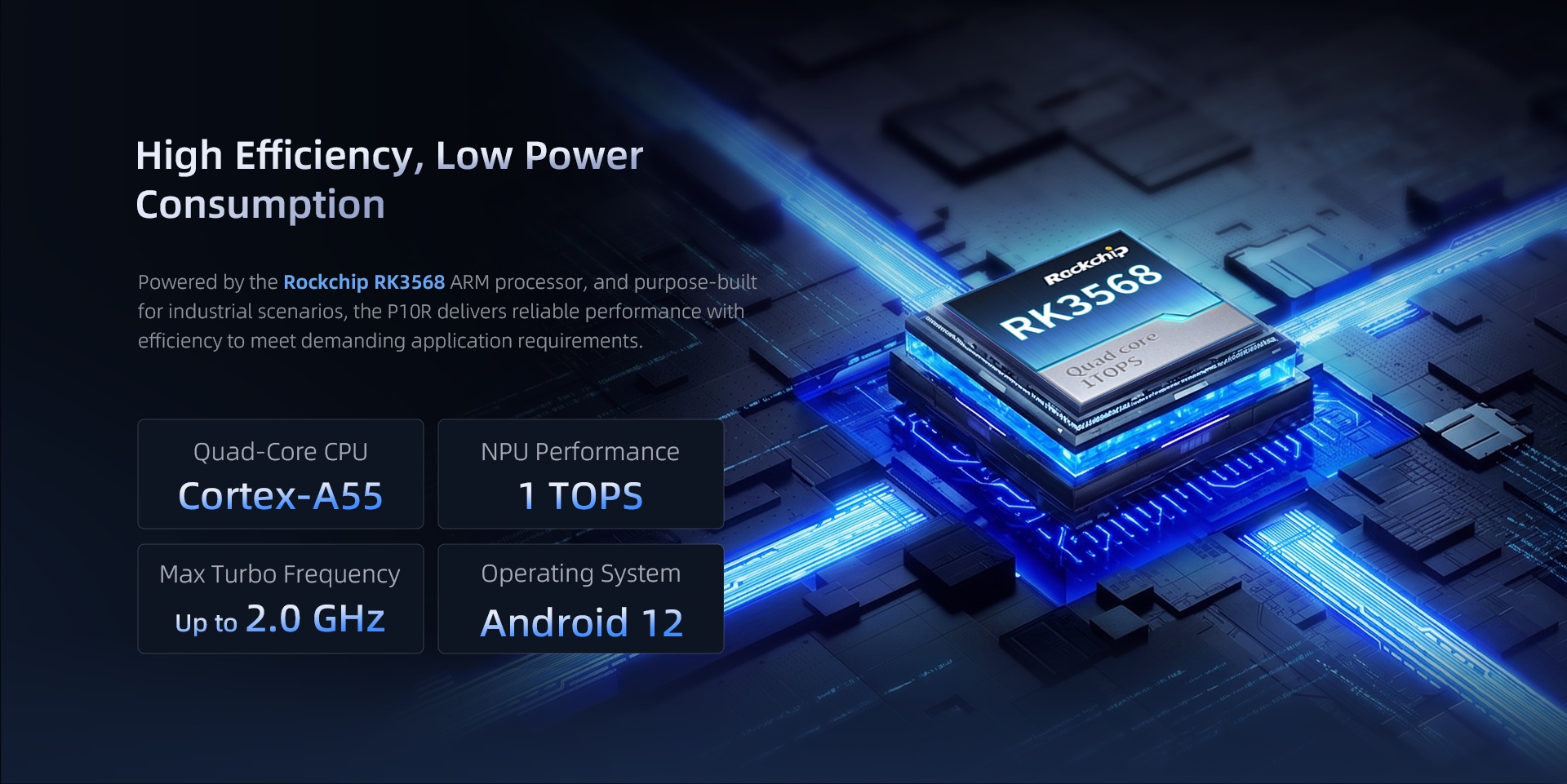 Panel PC P10R Rockchip RK3568 ARM processor with quad core Cortex A55 and 1 TOPS NPU performance