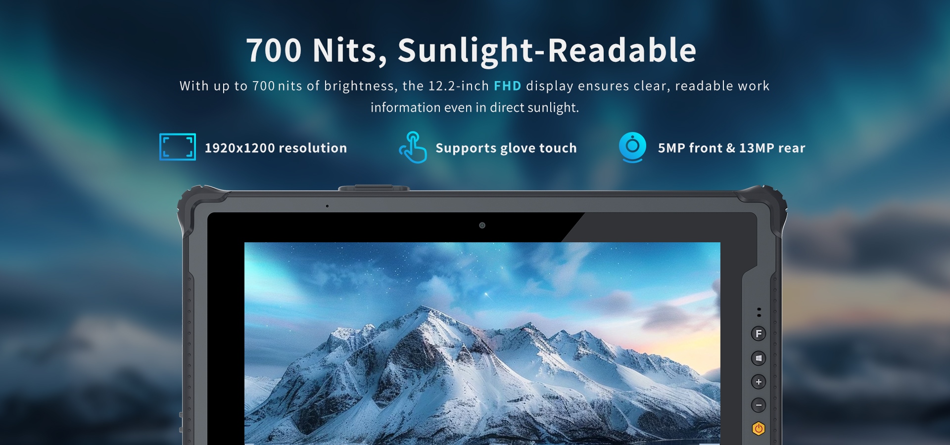 M20L rugged AI tablet with 700 nits high-brightness FHD panel supporting glove touch and dual imaging cameras
